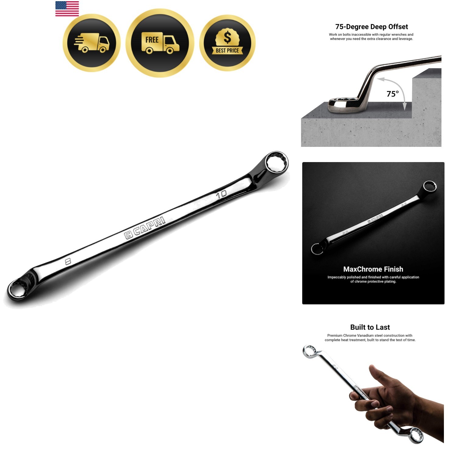 8 x 10 mm 75-Degree Deep Offset Double Box End Wrench, CP11950-0810