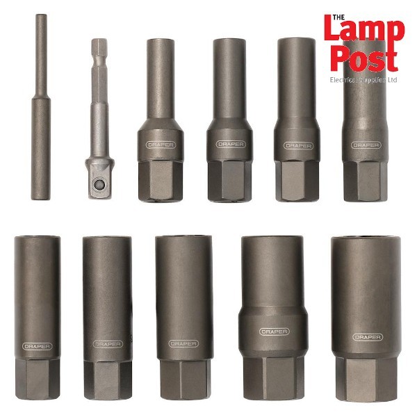 Draper 28197 Spiral Type Deep Bolt Extractor Set, 3/8″ Square Drive – 11 Piece