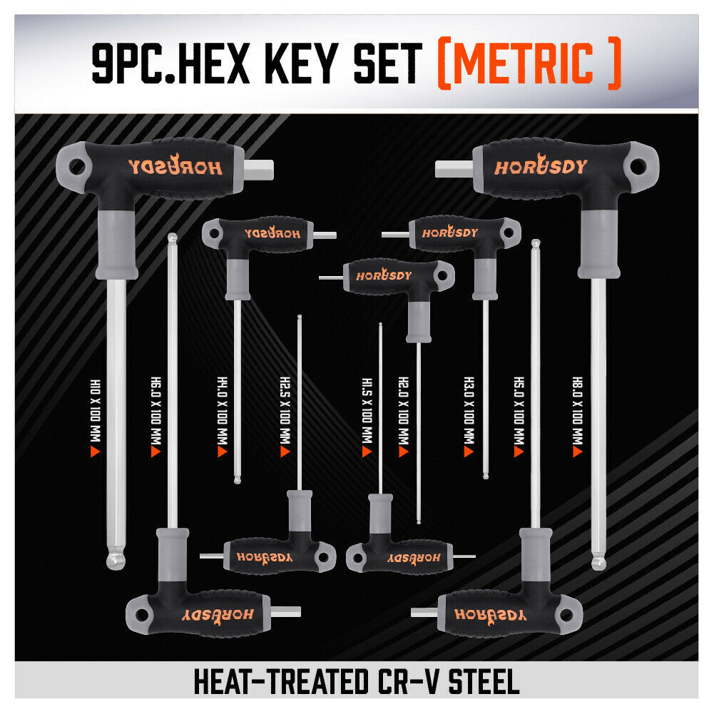 18PC T-Handle Allen Wrench Set Long Arm Ball End Hex Key 1.5-10MM & 1/16″-3/8″