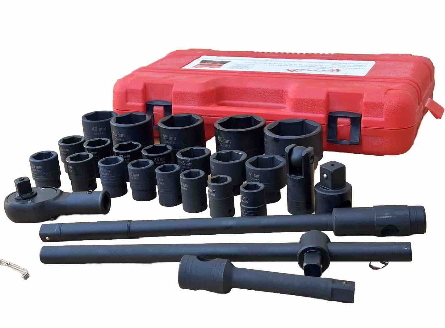 26pcs 3/4″ & 1” Dr. Metric 21mm ~65mm Cr-MO Sockets Ratchet Wrenches Tool Set