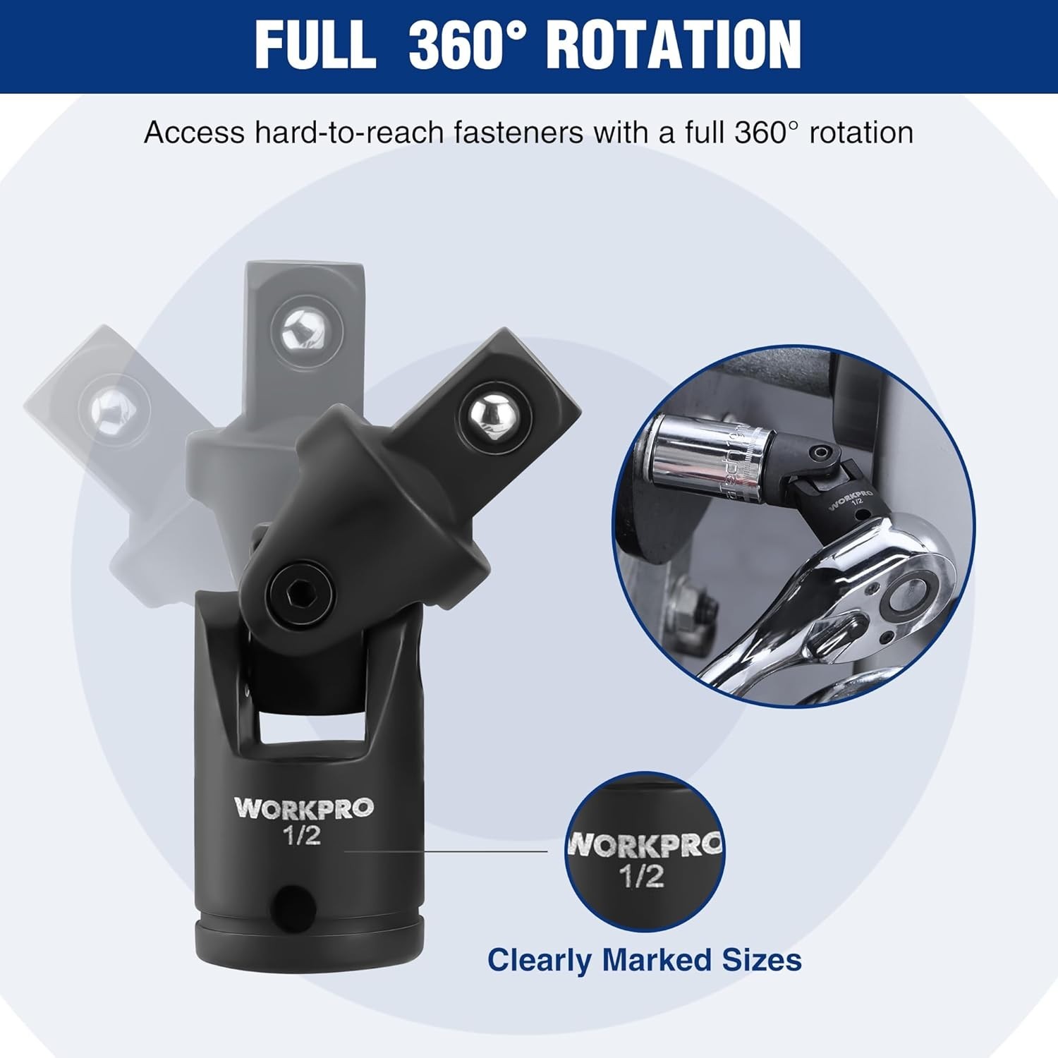 WORKPRO 6-Piece 1/2″ Drive Impact Socket Extension Set, Includes 3″, 6″, 8″ Exte
