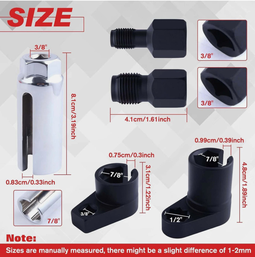 5Pcs 22mm O2 Oxygen Sensor Socket Wrench 3/8″1/2″ Drive Auto Repair Tool
