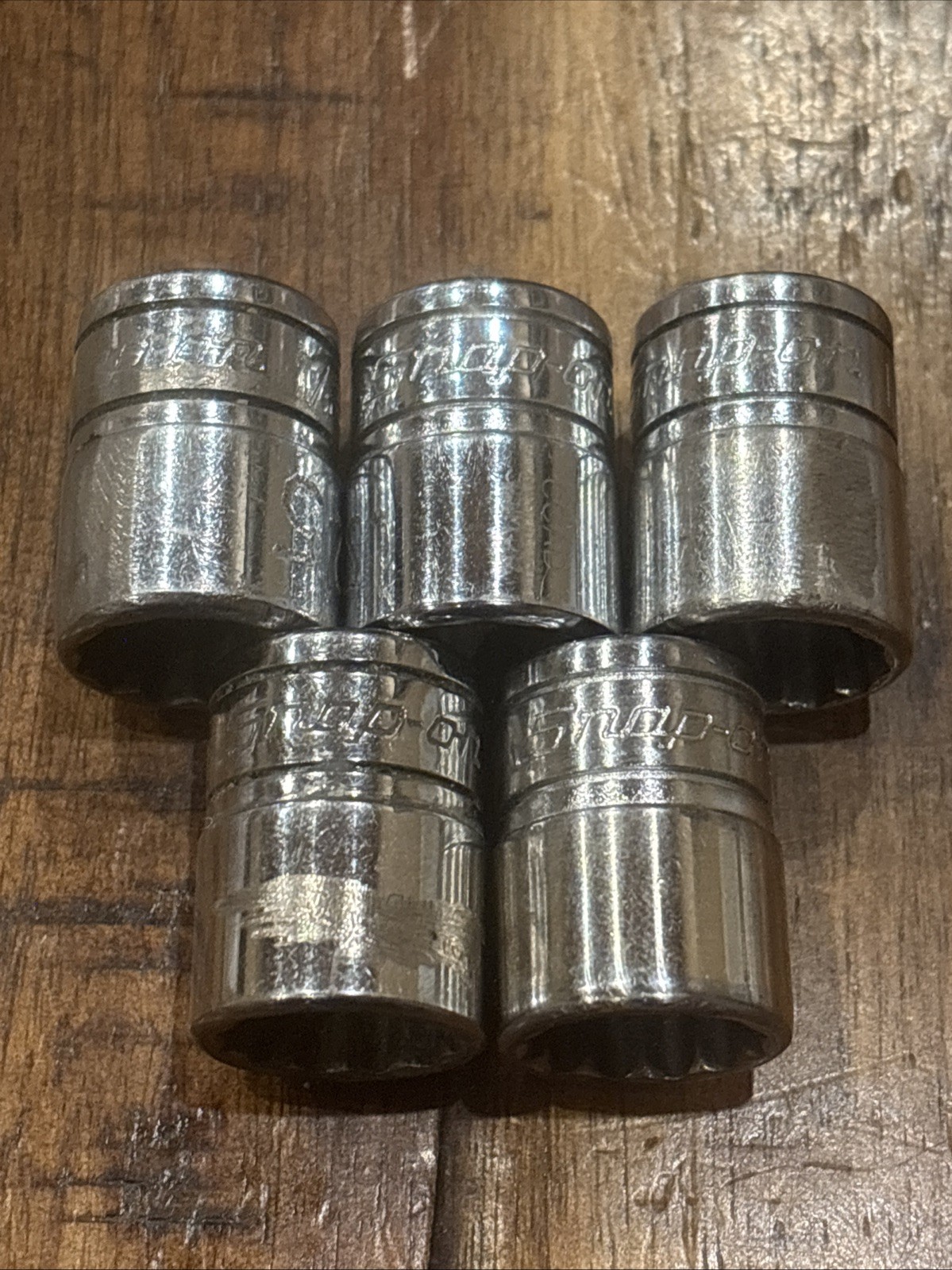 Snap-On Tools 1/2” Shallow Sockets 5pc 3/8” Drive 12 point F161 USA SAE