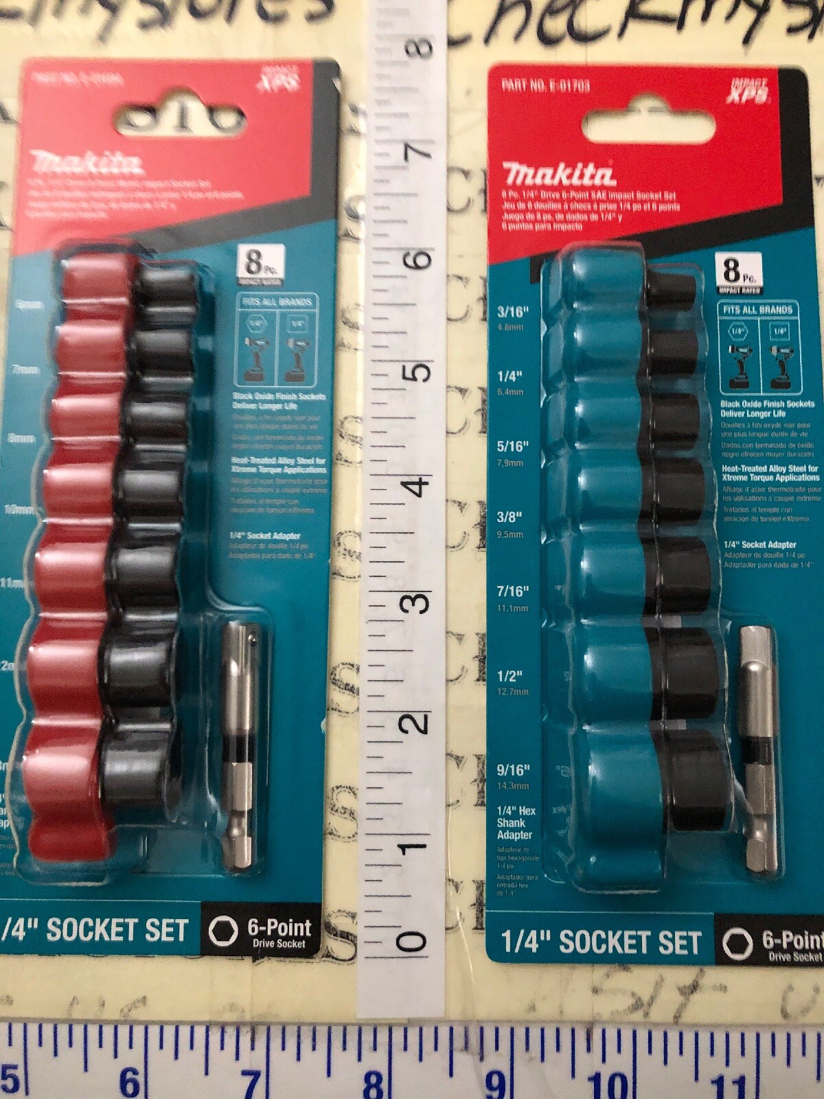 new Makita Impact Xps 1/4” Socket Set Metric+Sae 6 Point Drive Total 16 Pc.
