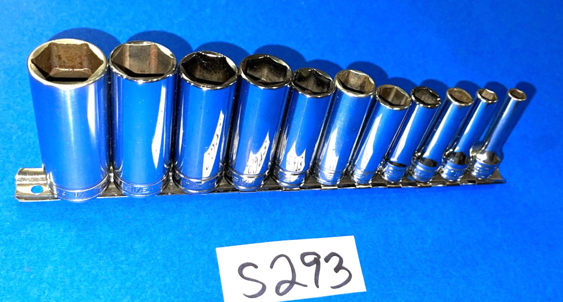 SNAP-ON TOOLS 11 PIECE 3/8 DRIVE SAE. DEEP CHROME 6 POINT SOCKET SET 211SFSY