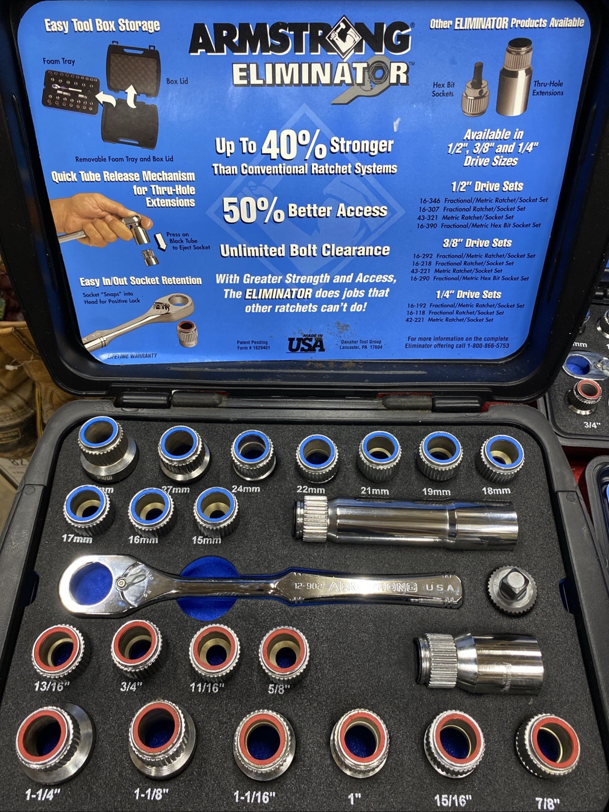 Armstrong Eliminator Lot 1/2 , 3/8 , 1/4 Pass Thru Socket Sets