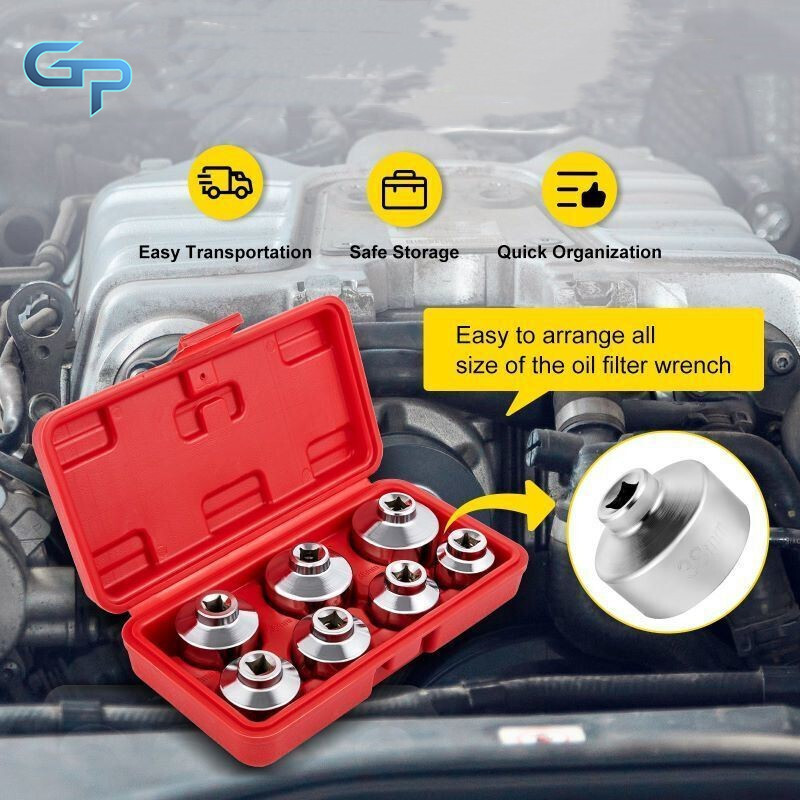 7PCS Oil Filter Socket Set Cup Socket Tool Set Cap Wrench 24 27 29 30 32 36 38mm