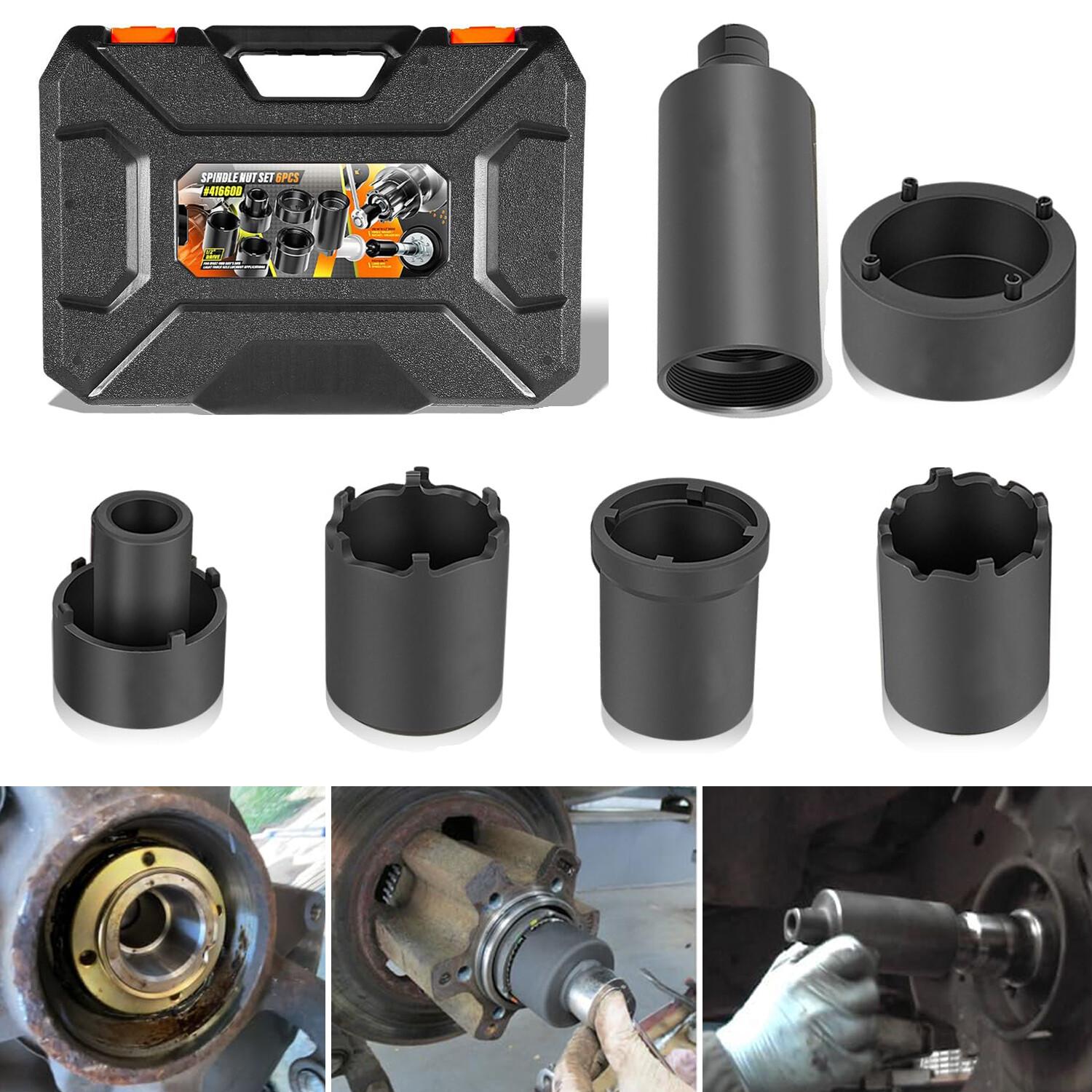 6pcs Spindle Nut Set 41660D 4WD Socket Spindle Puller 4-Lug Locknut Socket 4543A