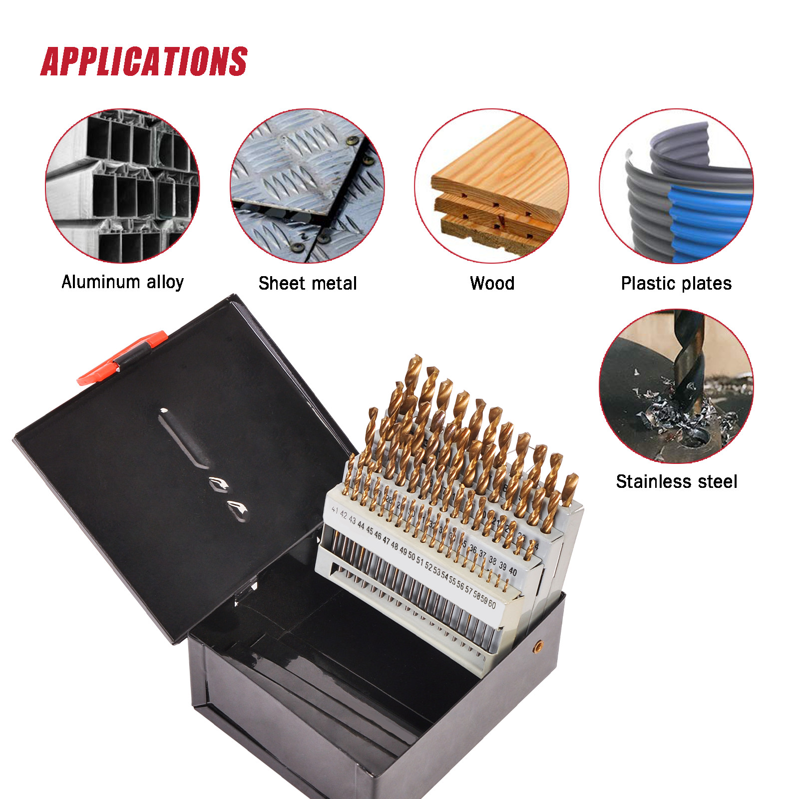 Pro 60pc Drill Bit Set Straight M2 HSS High Speed Steel Bits Kit Numbered #1-#60