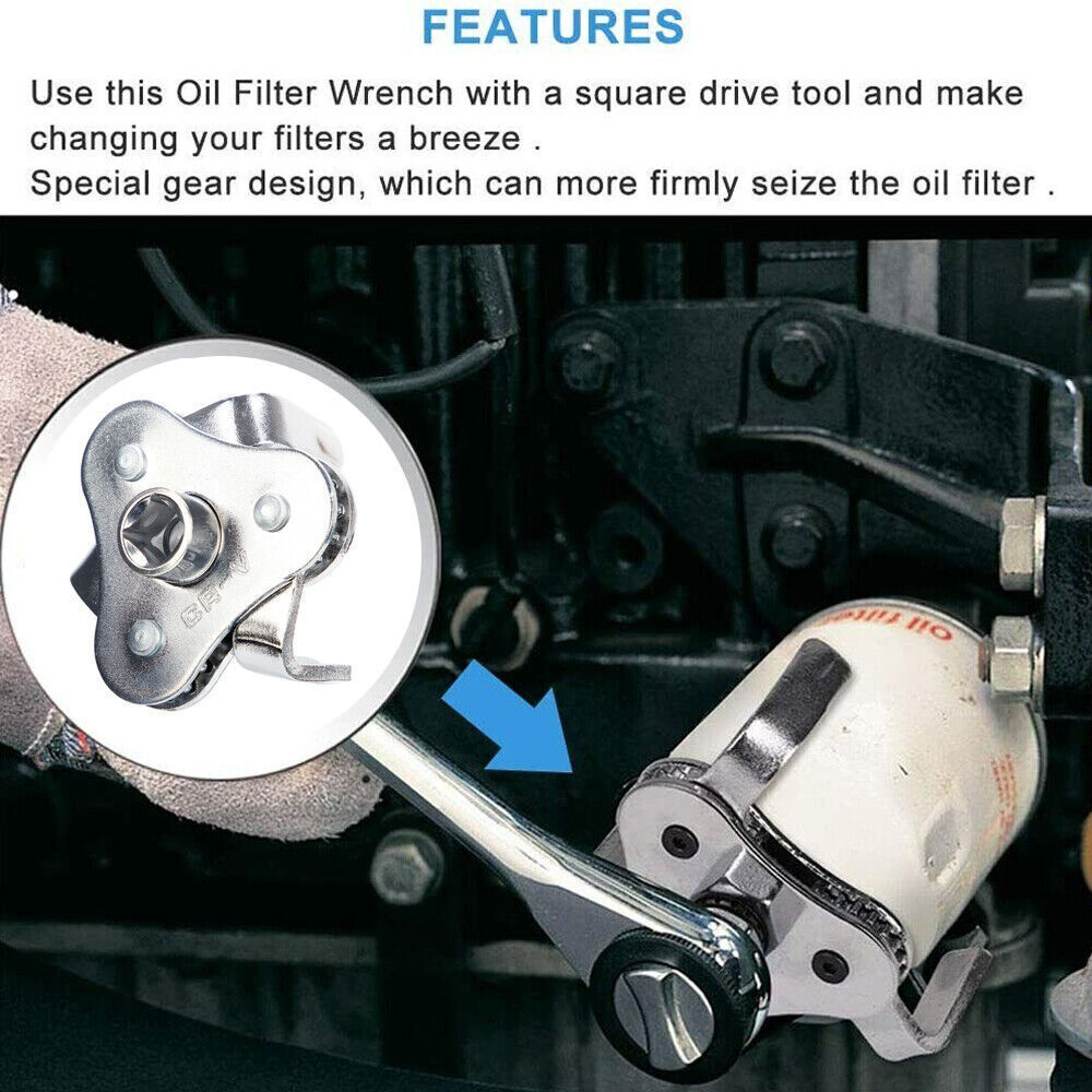 Oil Filter Wrench Remover Tool Adjustable Two Way Socket 1/2 & 3/8 3 Jaw Drive