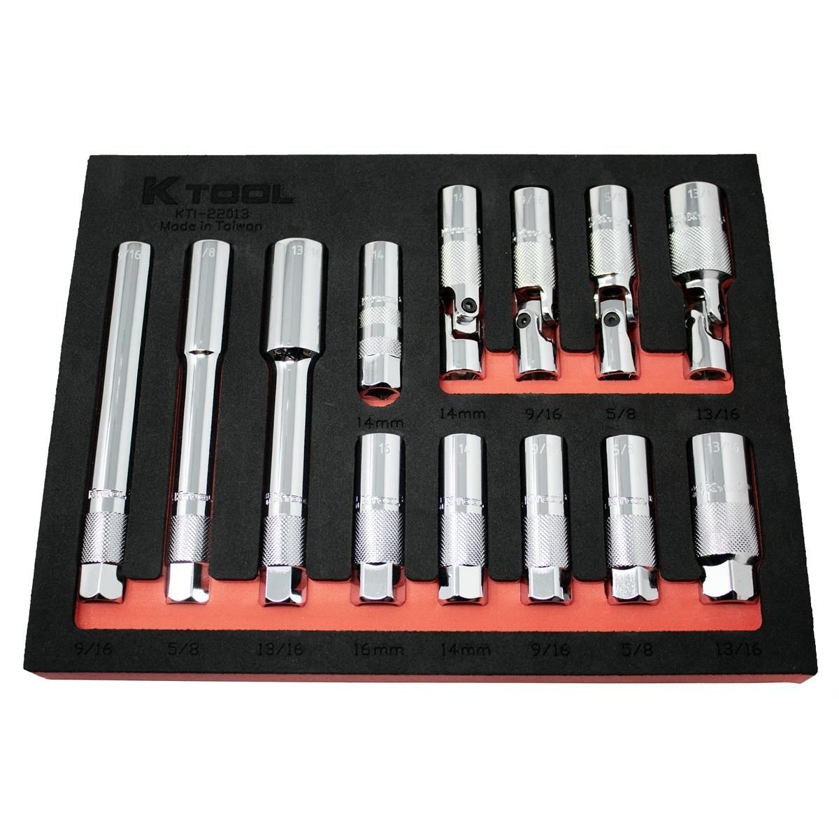 NEW K Tool International Spark Plug Socket Set 13 Piece Magnetic 3/8 Inch 22013