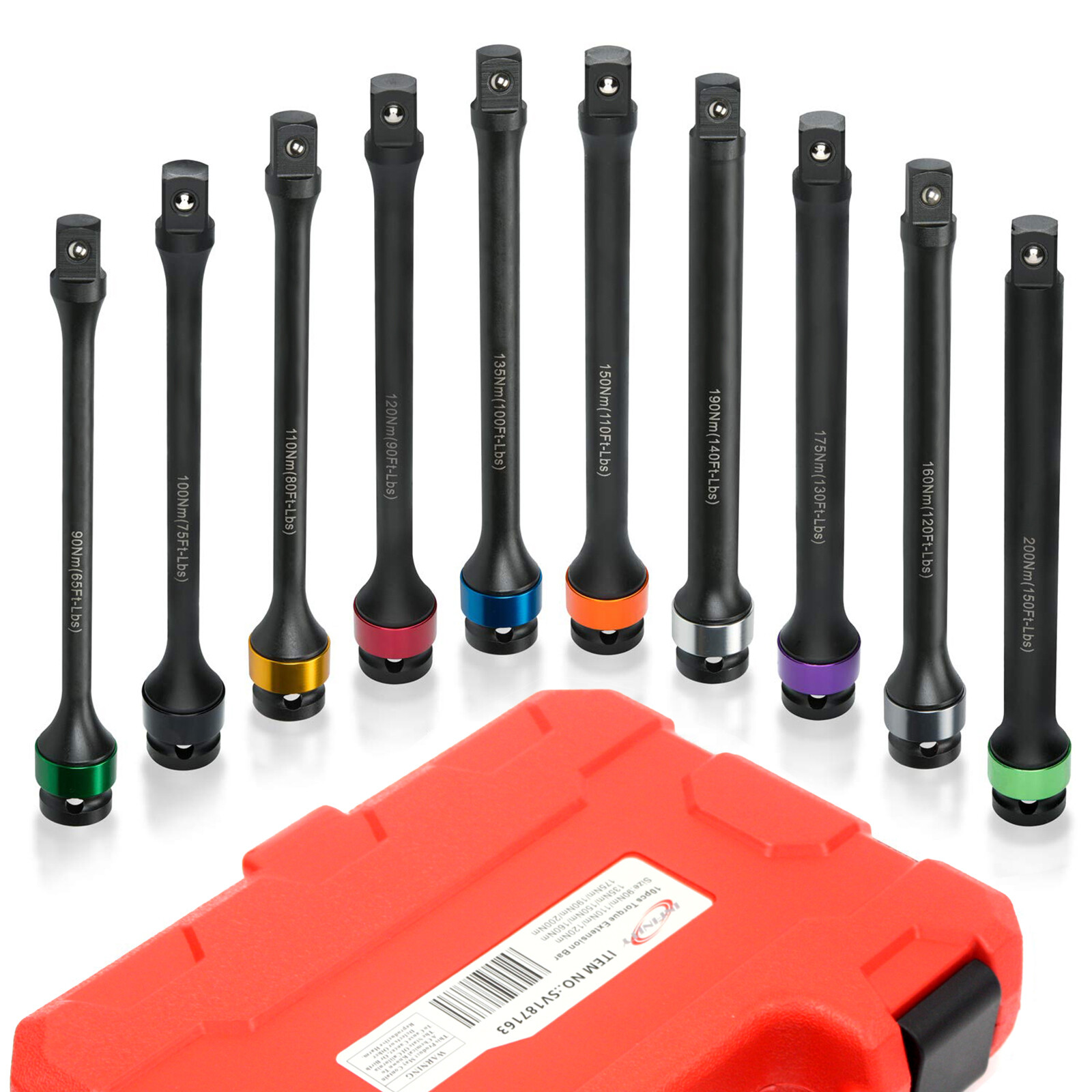 10pcs 1/2″ Dr. Torque Limiting Extension Bar 8″ Length 65-150 Ft/Lbs (90-200Nm)