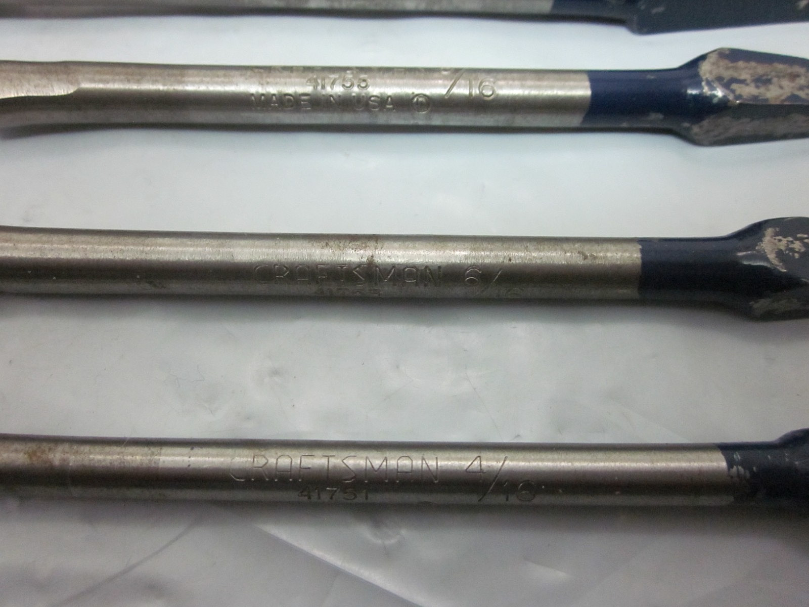 Vtg Craftsman Set Of 6 Auger Drill Bits W/Metal Wall Mount 1/4″ to 1″ USA
