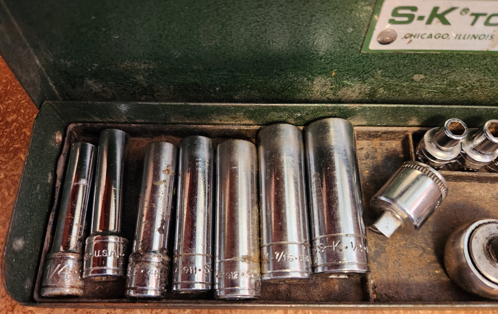 S-K Tools 1/4″ Dr. SHALLOW & Deep SAE Socket Set 20pc SK + Metal Case – Lot 3213