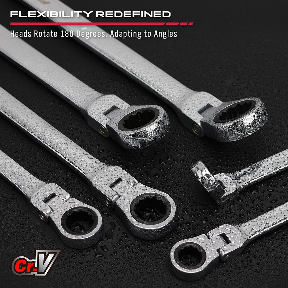 6PC Flex-Head Double Box End Ratcheting Wrenches Extra Long Metric Universal NEW