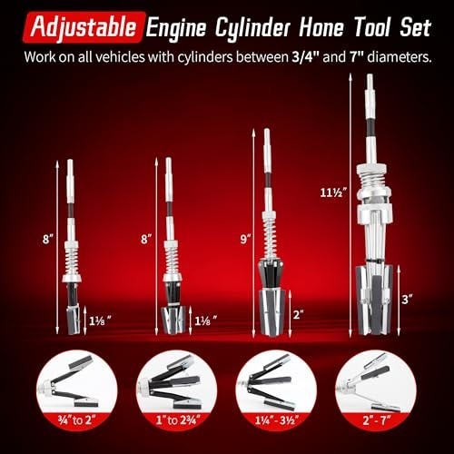Cylinder Hone Tool Set 7 Piece Adjustable Engine Honing Grinding 3/4 to 7 Inch