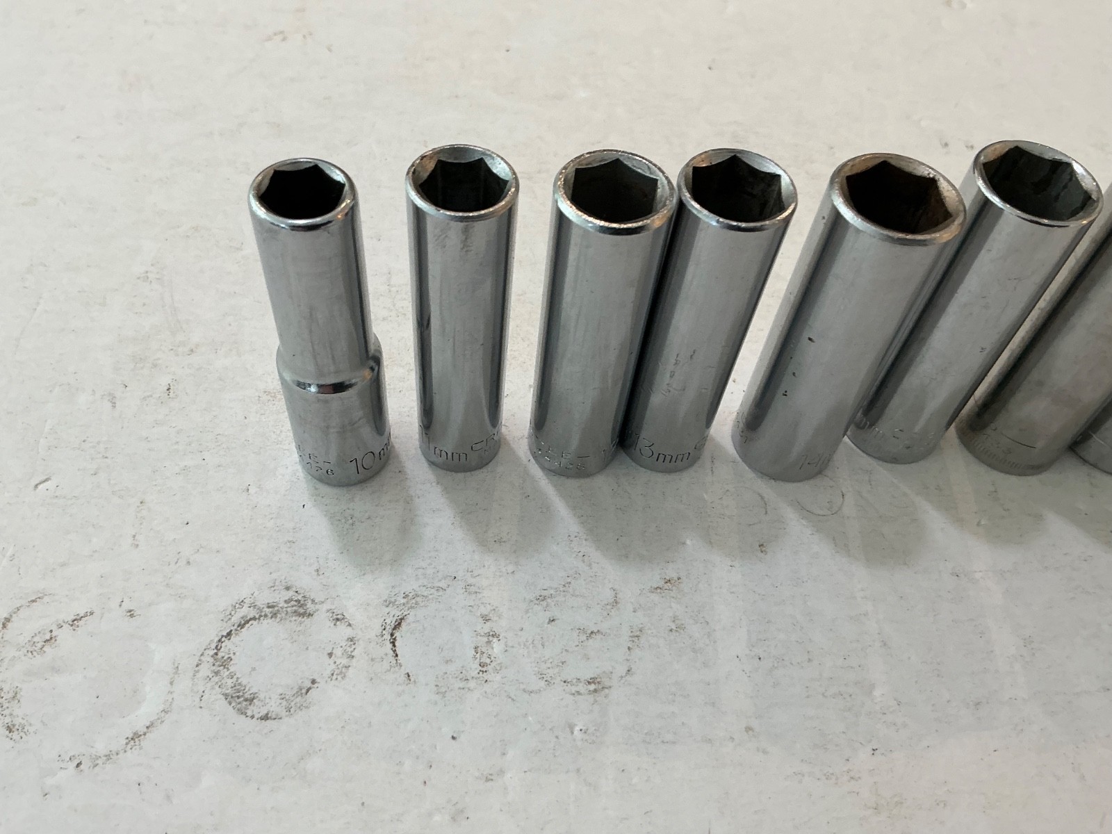Vtg Craftsman USA 3/8″ Drive 9 pc Metric 10-19mm Deep Well 6 Pt Socket Set USA
