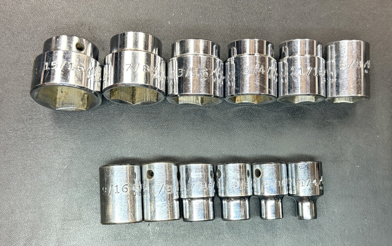 MAC TOOLS X-SERIES 12-PC 6-PT SAE 3/8-DR SHALLOW SOCKET SET 1/4′ – 15/16″ USA