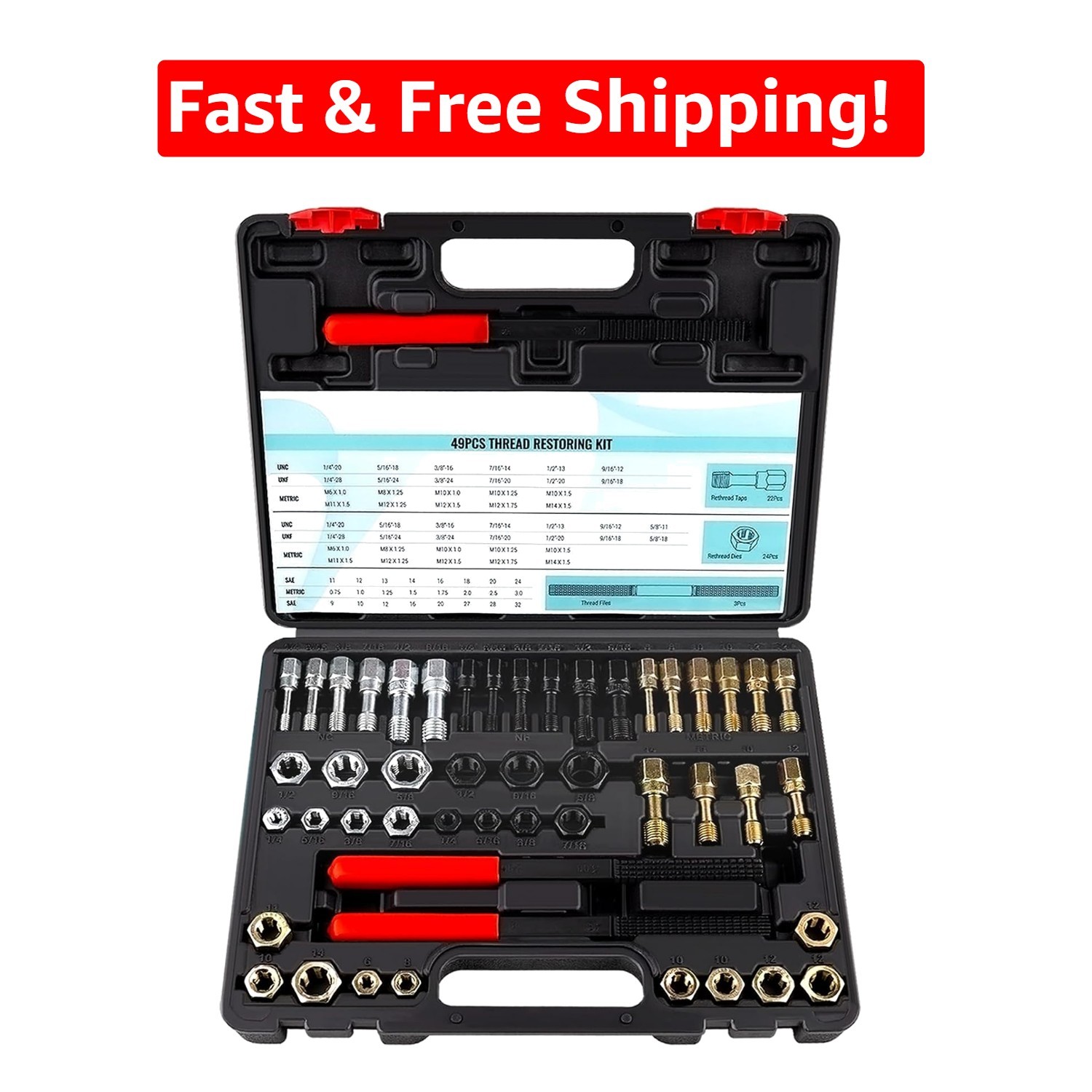 Durable Thread Chaser Kit – 49-Piece Set with Easy Identification for Mechanics