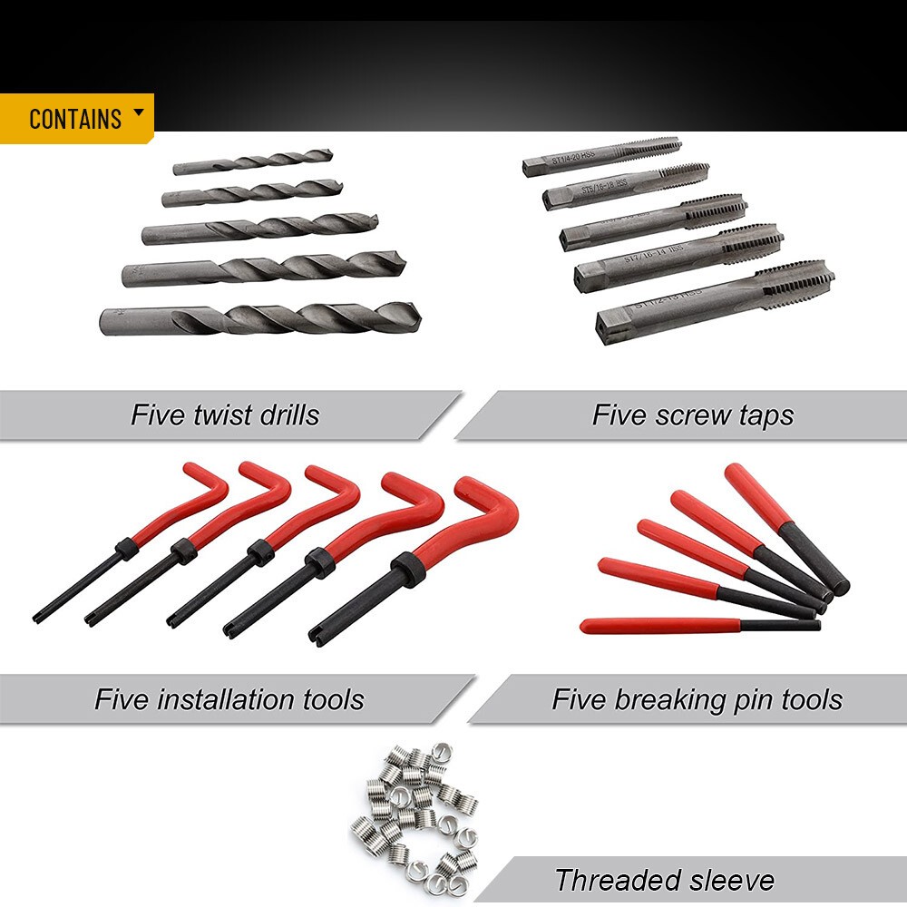 M5 M6 M8 M10 M12 Helicoil Thread Repair 131Pcs Set & Metric Rethreading Tool Kit