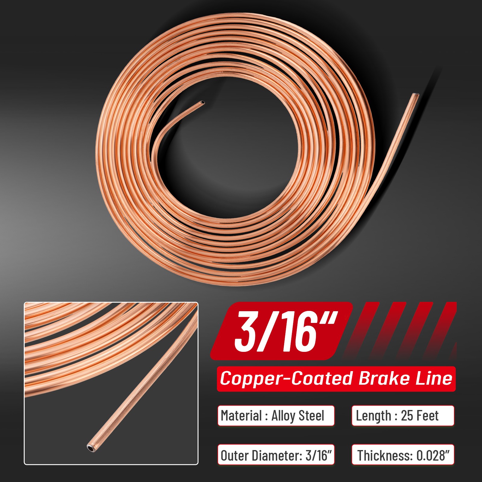 Brake Line Pipe Repair Kit 3/16 25ft Copper Pipe & Flaring Tool 20 Nuts Fittings