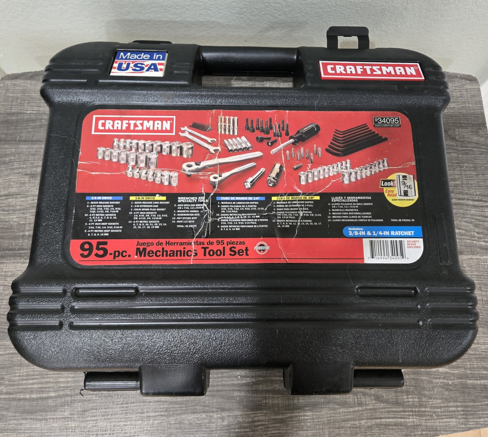 Easy Read Craftsman USA 95 Piece Mechanic Tool Set Complete in Case No 34095