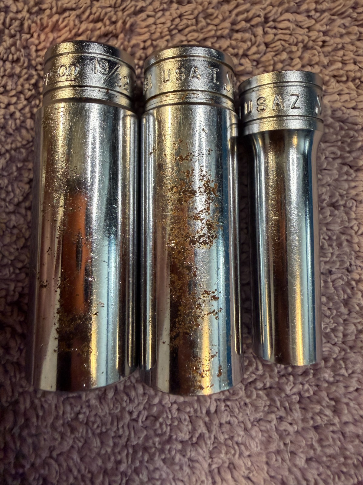 3 Snap-On Sockets 3/8″ Drive 12 Point SAE Deep 19/32 9/16 3/8 SF191 sf181 sf121