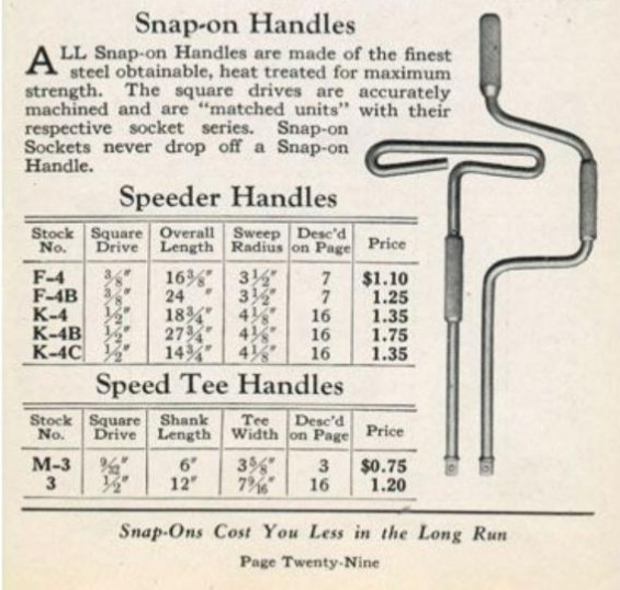 1934 Vintage Snap-on Tools USA 9/32″ Drive Speed T-Handle Driver Spinner M-3