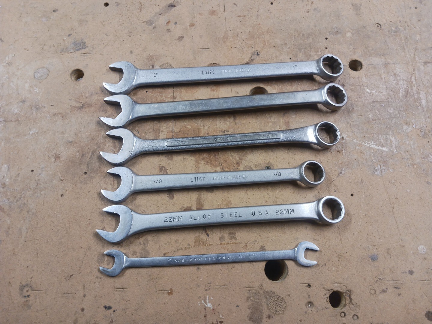 Lot of 6 USA Wrenches, Billings, Bonney, S-K, Husky,& Proto, Used