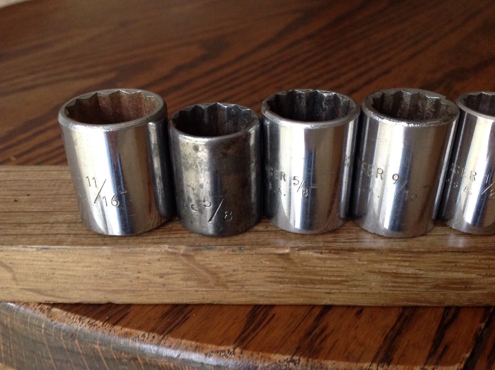 7 USA Challenger Proto Plomb 11/16″to 5/16″AF Sockets With 3/8″ Drive.