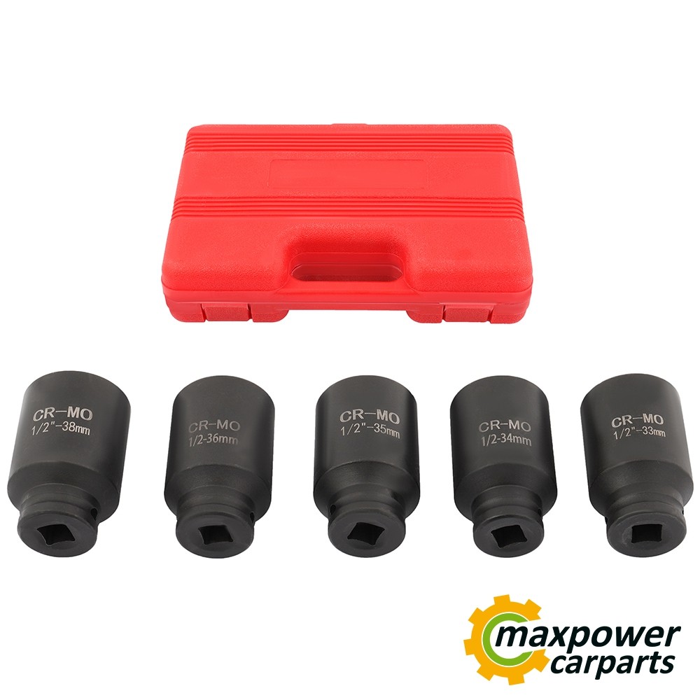 5pcs 33, 34,35mm, 36mm,38mm Deep Spindle Axle Nut Socket Set 6 POINT 1/2» Drive