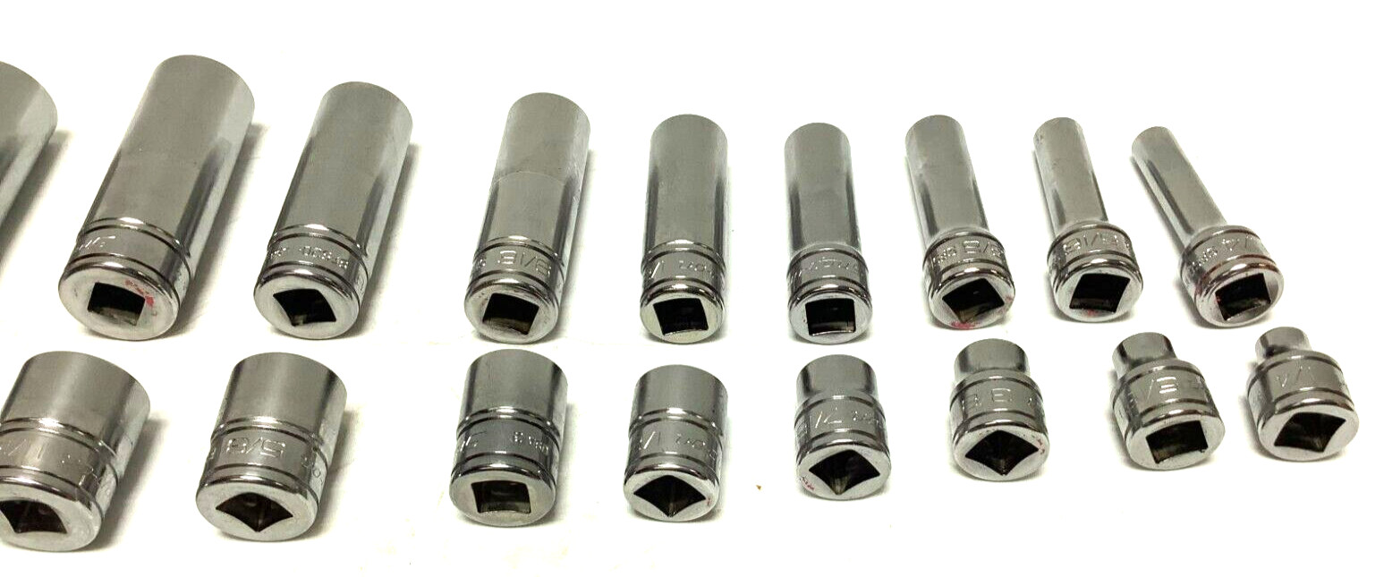 New Snap-on 3/8″ drive 1/4″ thru 7/8″ 22-pc 6-point Shallow Deep Socket 222SFFS