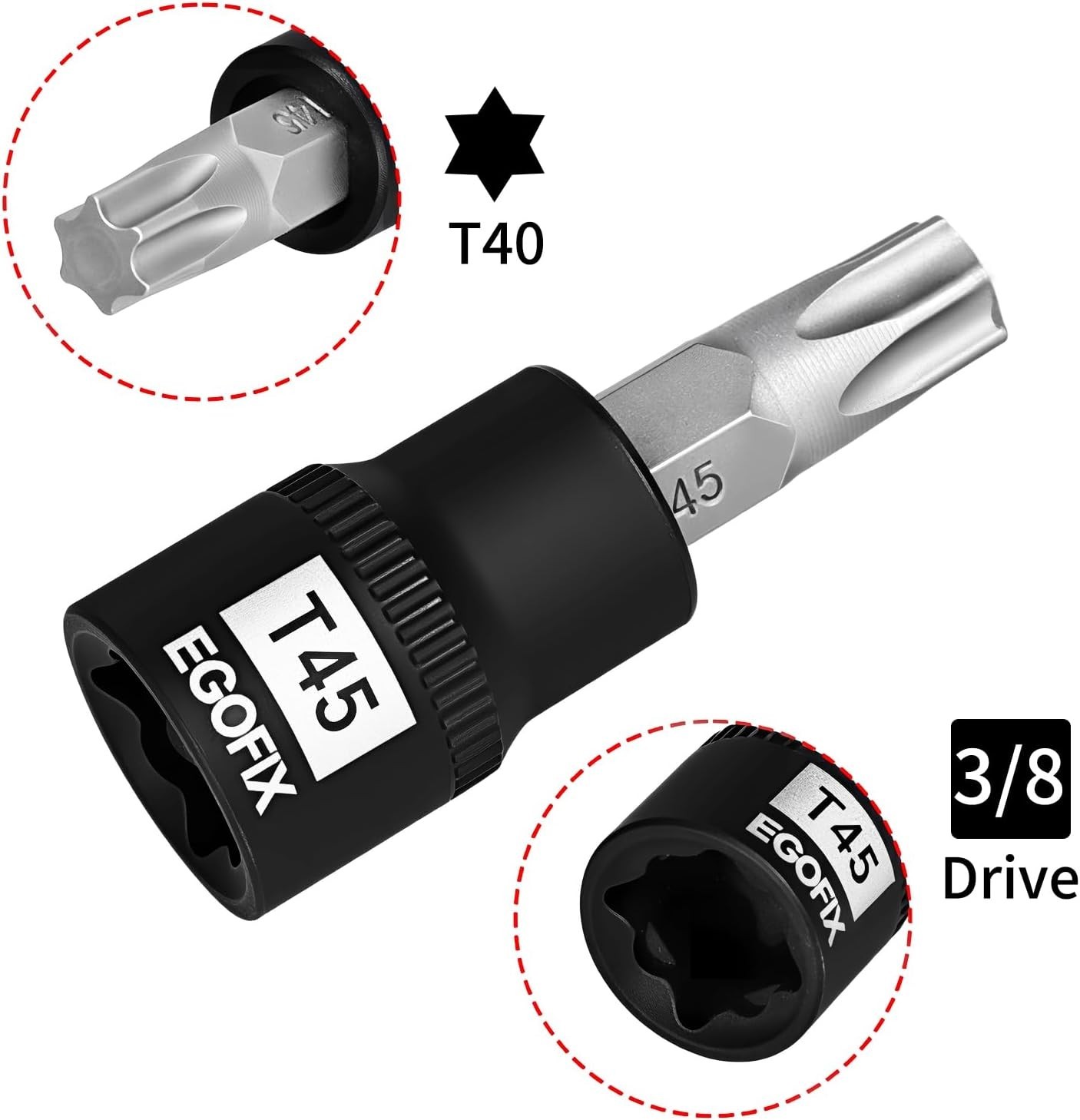 3/8 Drive T45 Torx Bit Socket Professional Heat Treated S2 Steel