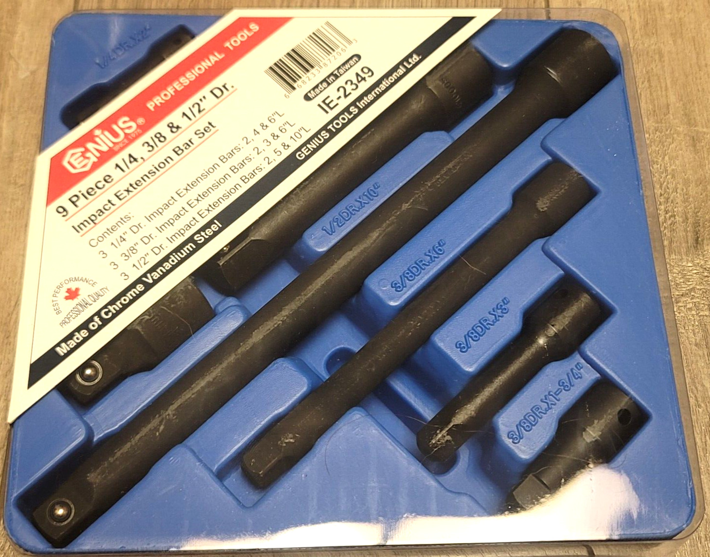 Genius Tools 9pc 1/4, 3/8 & 1/2″dr Master Impact Extension Set w/Tray #IE-2349