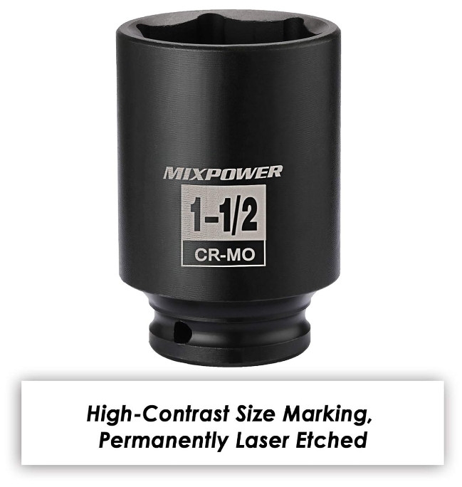 MIXPOWER 1/2 Inch Drive Deep Impact Socket 1-1/2 SAE, 1-1/2, Black