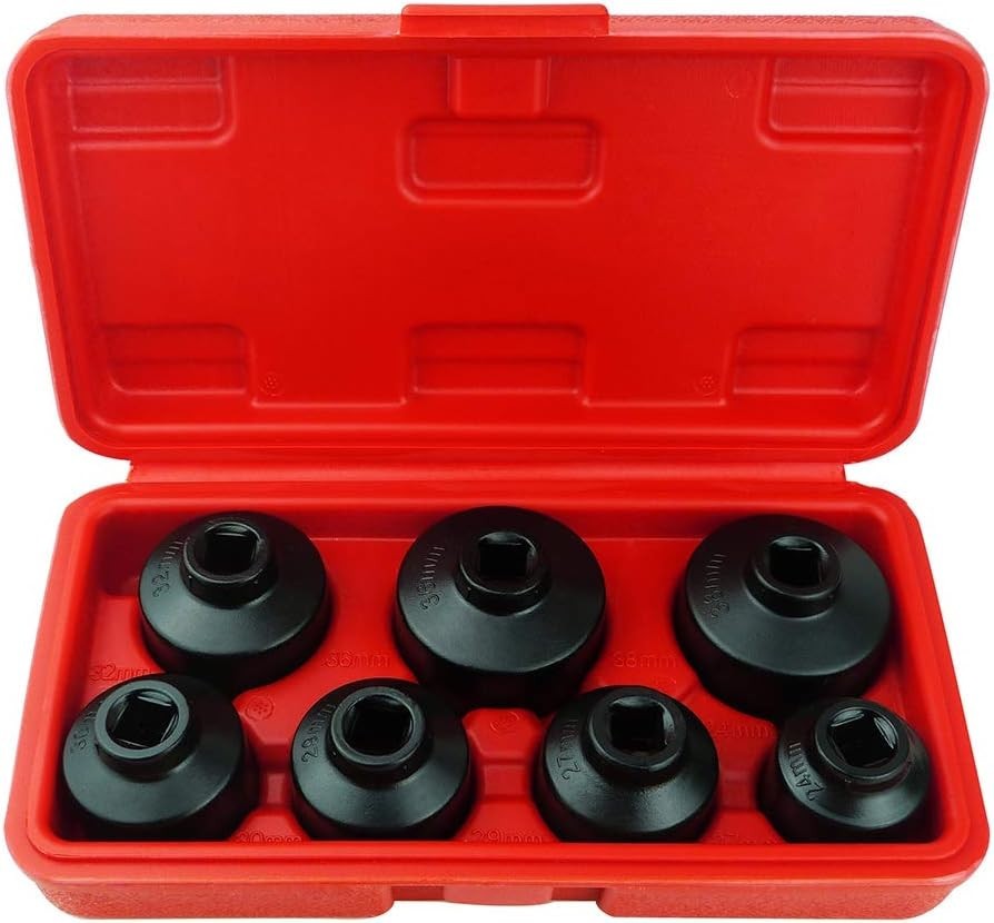 Oil Filter Socket Set Includes 24mm,27mm,29mm,30mm,32mm,36mm,38mm. 7-Piece