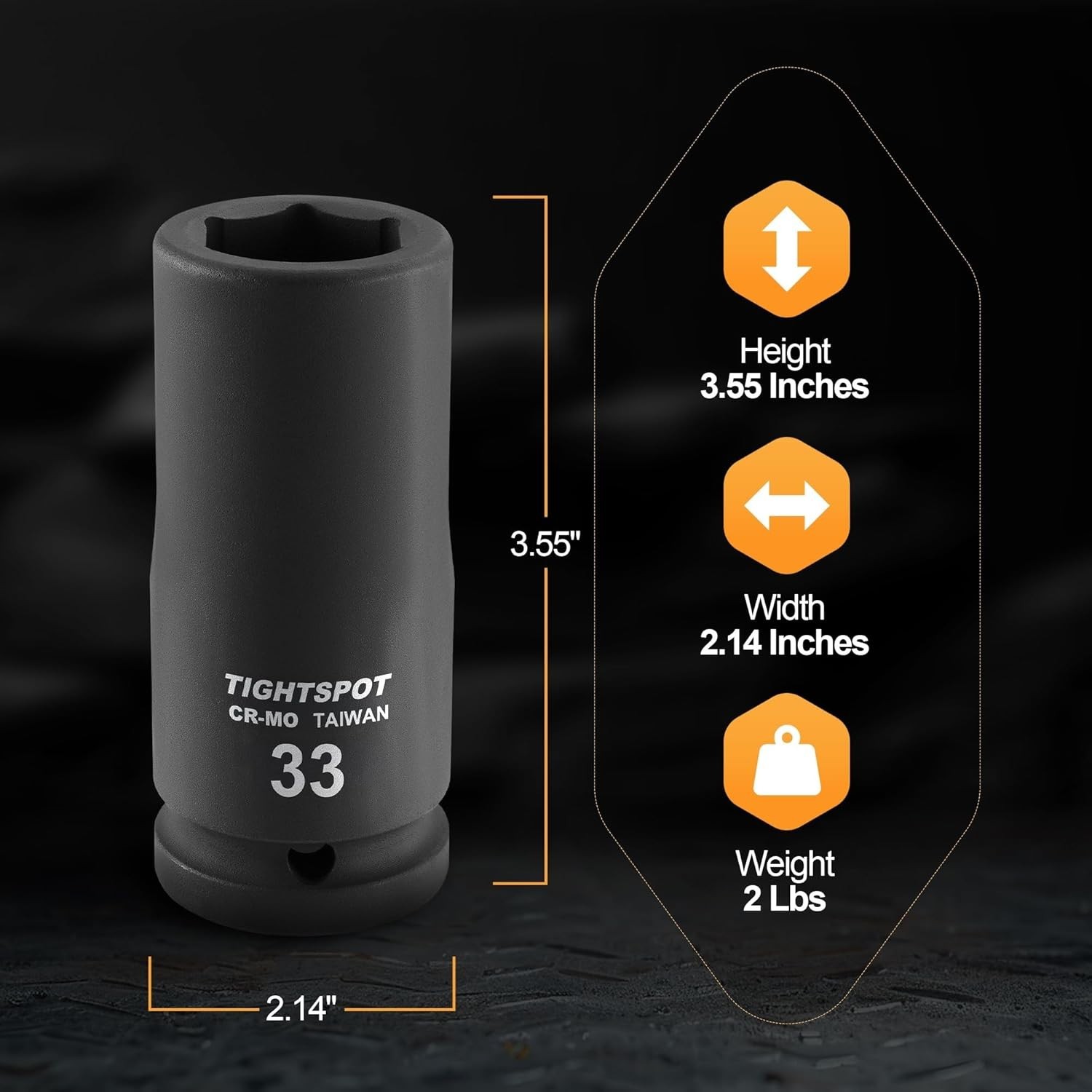 33mm Deep Impact Socket, 1 Inch Drive, Chrome Molybdenum Steel, Manganese Finish