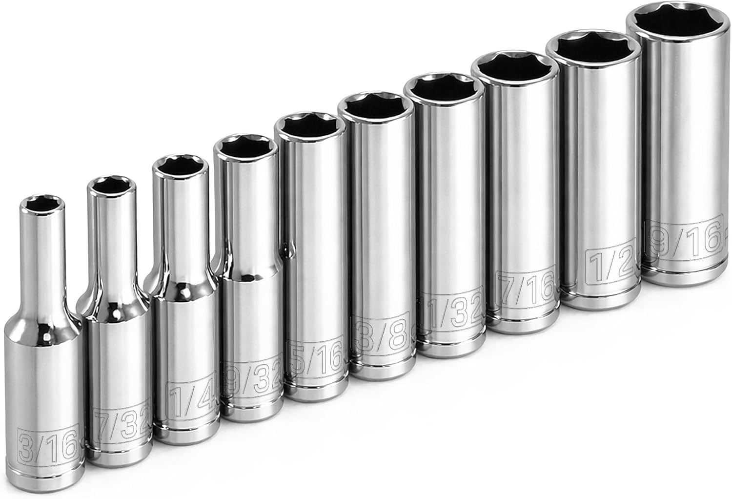 10 Piece Deep Socket Set with 1/4 Inch Drive for Automotive and Industrial Use