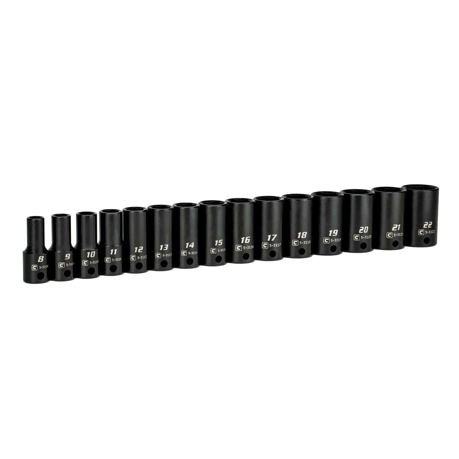 15-Piece Metric Semi-Deep Impact Socket Set, 3/8″ Drive, 8-22mm, Durable Tool Ki