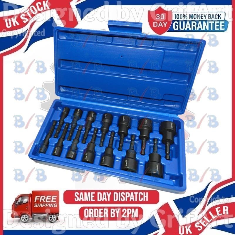 USPRO 14PC 1/4″ DRIVE MAGNETIC METRIC HEX IMPACT DRILL NUT DRIVER SET 6MM-19MM