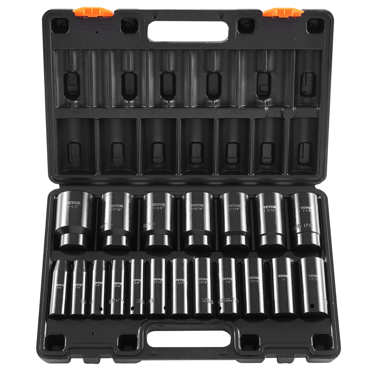 VEVOR 19 Pcs Impact Socket Set 1/2 Inch Drive 3/8 inch to 1-1/2 inch Deep Length