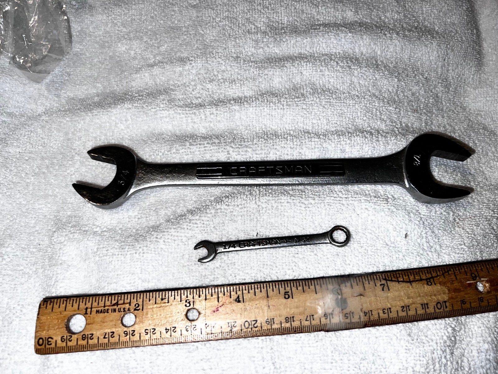 SEARS CRAFTSMAN USA 2 OPEN END WRENCHES 3/4, 7/8 & A SMALLER TYPE= 1/4, 9/32🙏