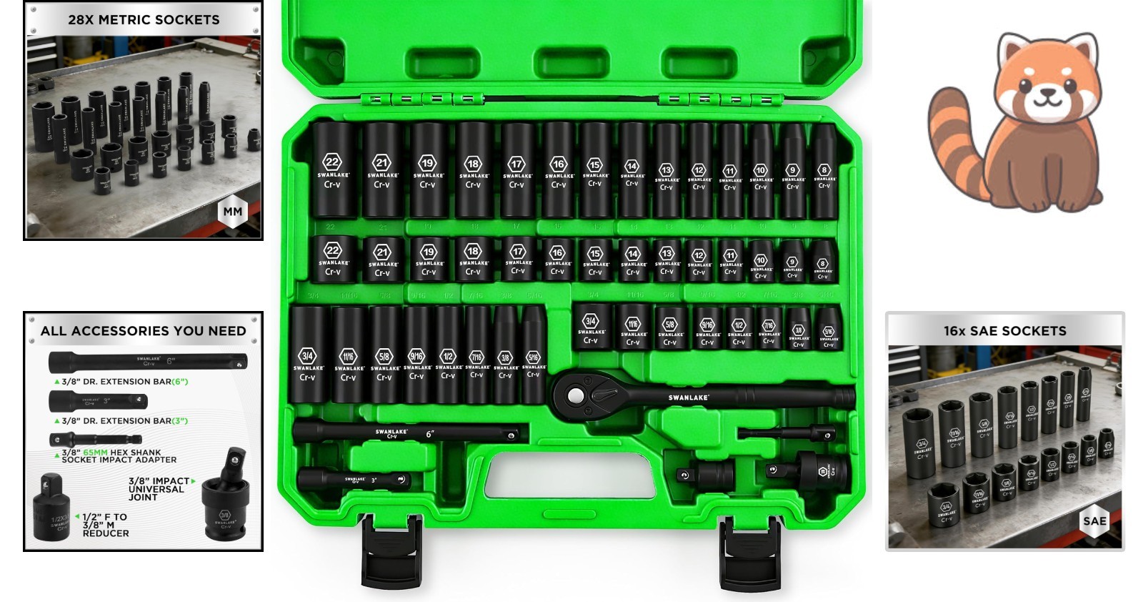 Complete 50-Piece Impact Socket Set – Durable 3/8» Drive, Laser-Etched Markings