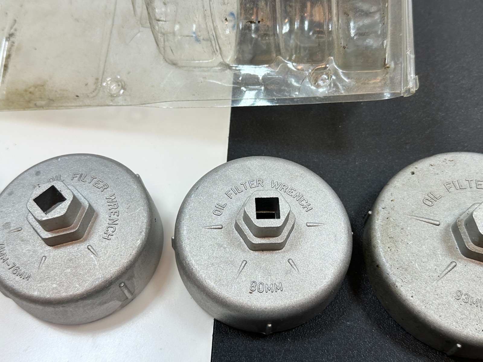 4pc Oil Filter End Cap Wrench Socket Set, 93mm, 80mm, 65mm-68mm, 74mm-76mm