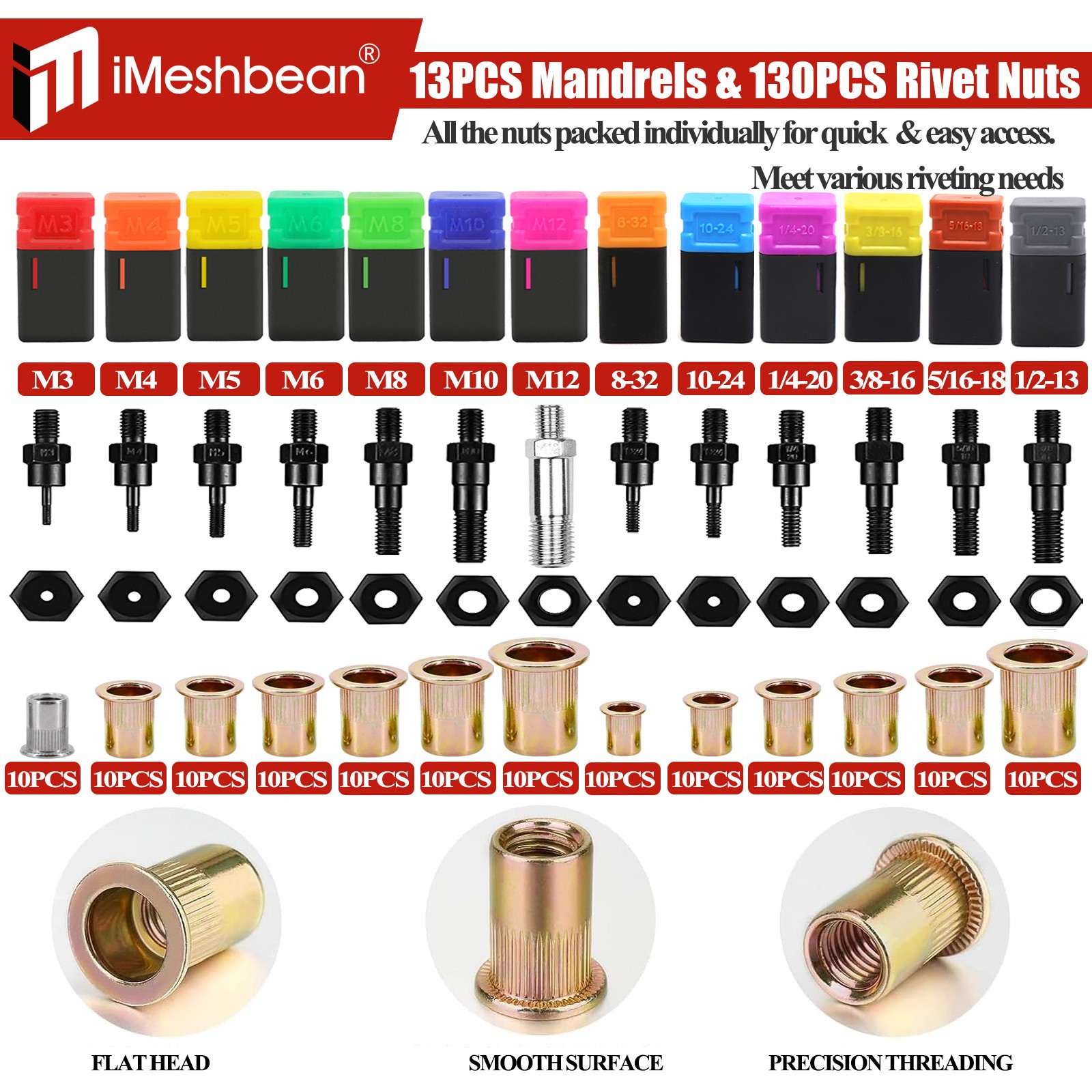 13» Rivet Gun Rivnut Thread Setting Tool Nut Setter NutSert Metric&SAE 130 Nuts