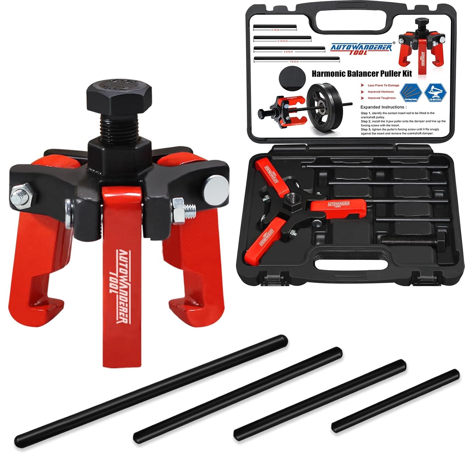 Harmonic Balancer Puller Crank Pulley Removal Kit Engine Motor Rod Auto LS GM US