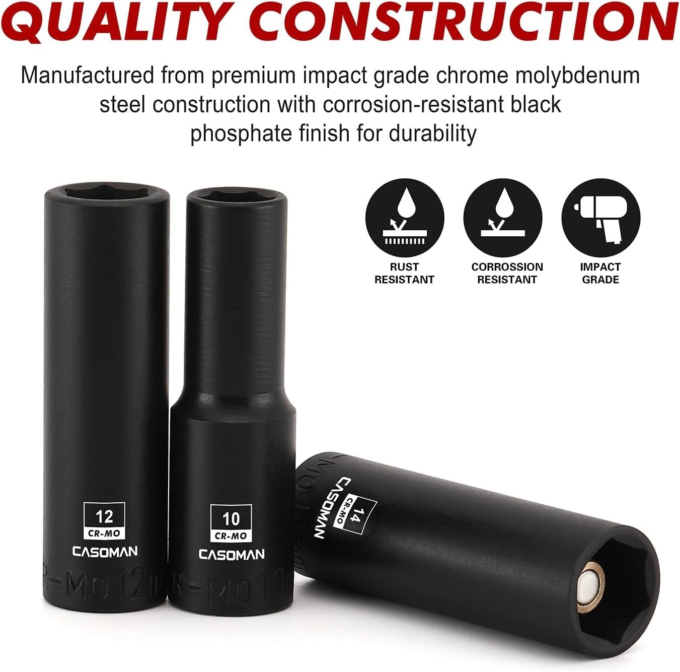 13PCS 3/8″Drive Magnetic Impact Socket Set, Deep, 6-Point, Metric, 7mm to 19m…