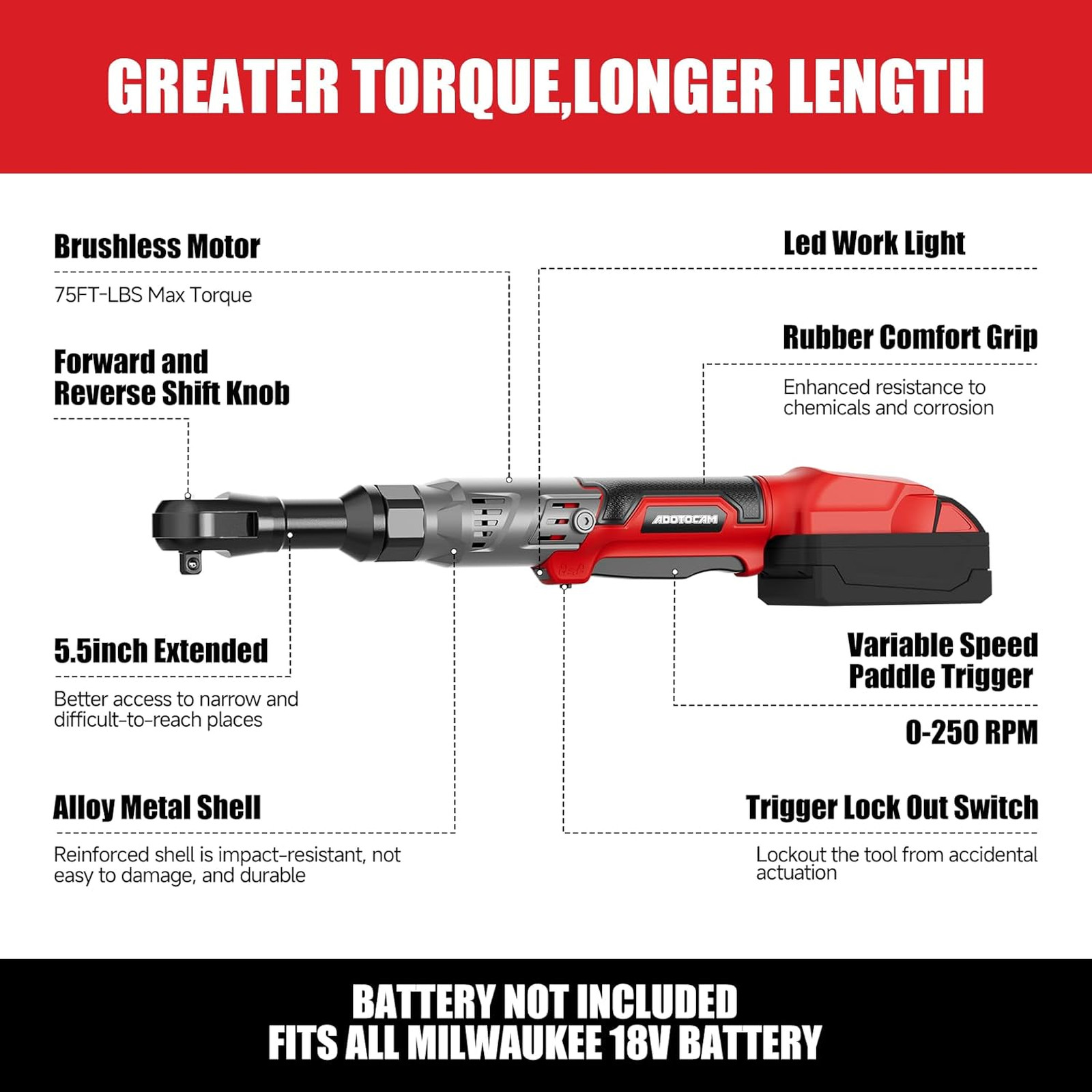 3/8″ Cordless Ratchet Wrench for Milwaukee 18V Battery(Tool