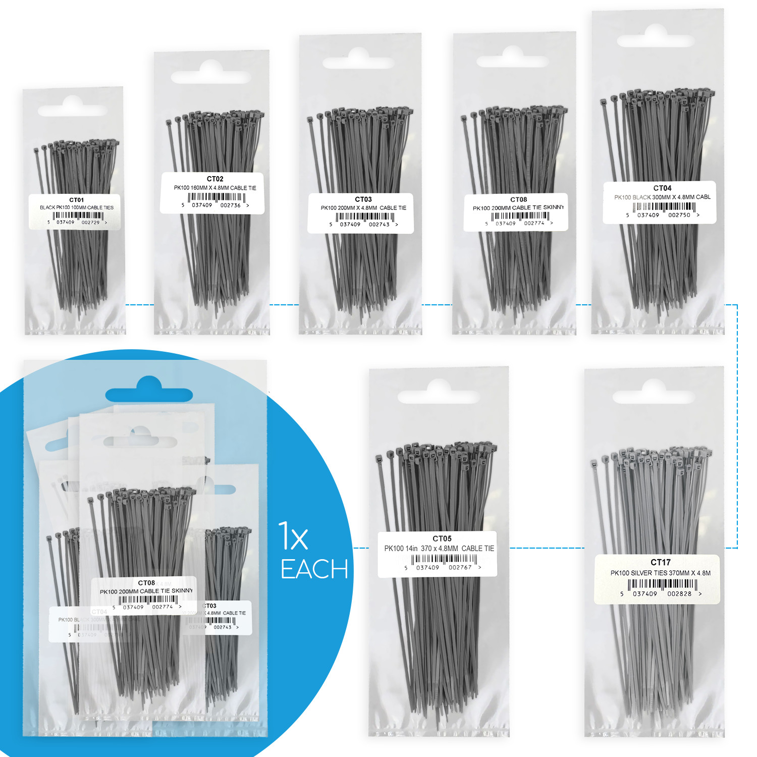 Simply Brands Cable Ties CT08 Heavy Duty Nylon Black Grey 700 For Home Workshop