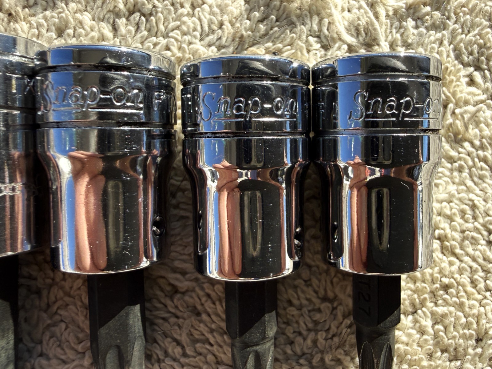 LOT OF 6 SNAP-ON 3/8 INCH DRIVE TROX SOCKETS AS PICTURED AND DESCRIPTED